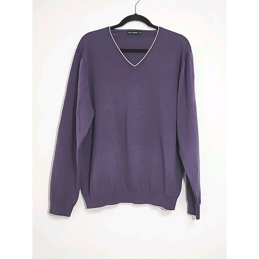 Paul Fredrick Mens Sweater Sz XXL 100% Supima Cotton Vneck Long Sleeve Purple